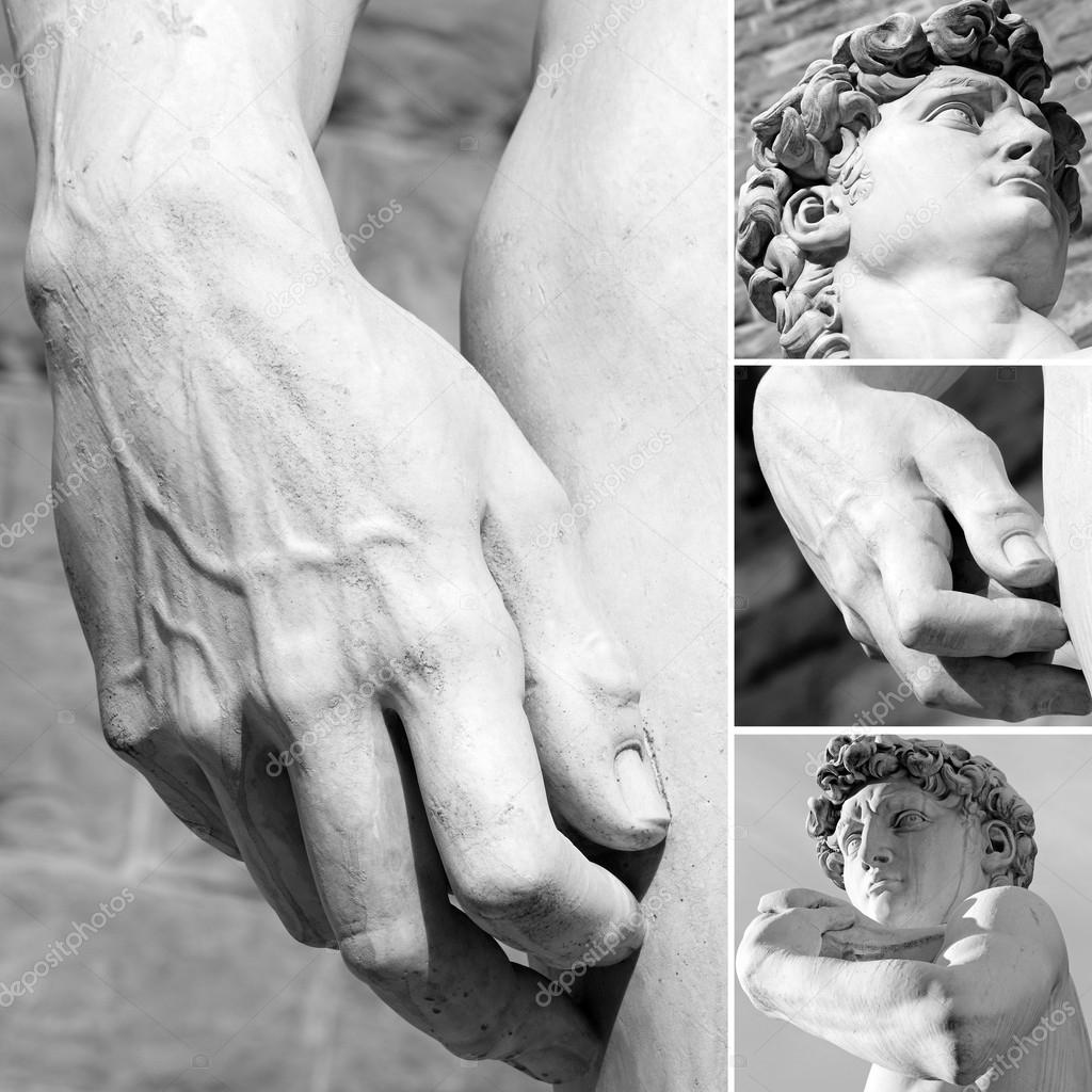 details of famous sculpture of David by Michelangelo, Florence,