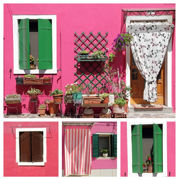 Vivid house facade collage, borgo Burano — Stock Photo, Image