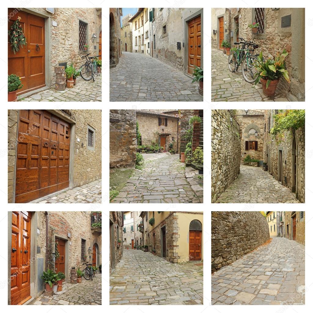 Collage with old narrow streets