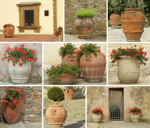 Garden ceramic pottery collage — Stock Photo, Image