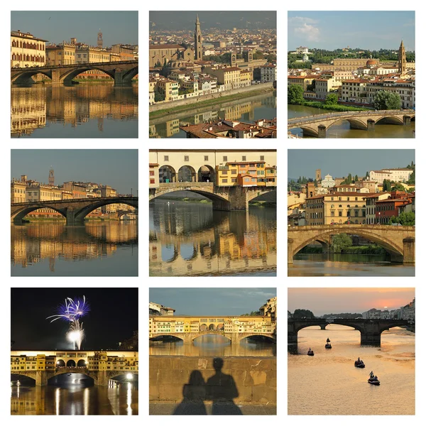 Colagem com imagens maravilhosas do rio Arno — Fotografia de Stock