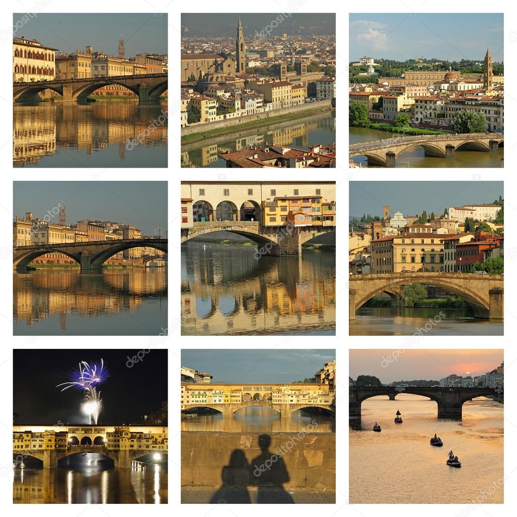 Collage with wonderful images of Arno river