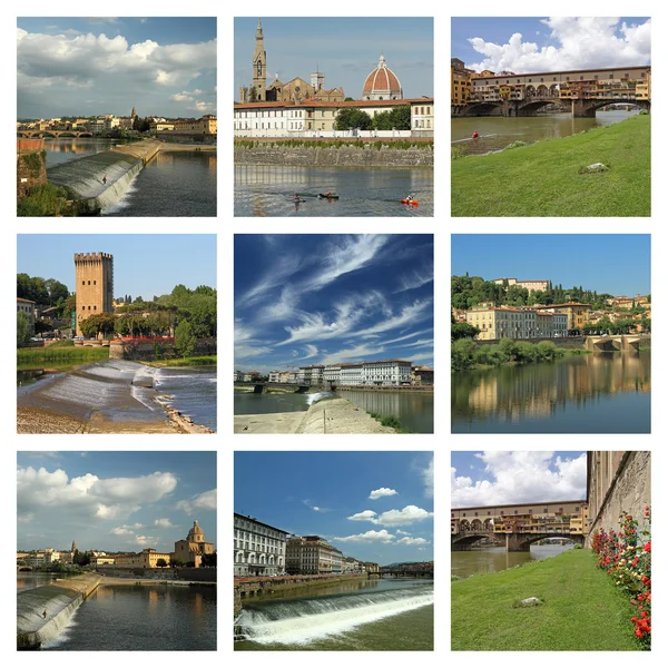 Collage con immagini del fiume Arno a Firenze — Foto Stock