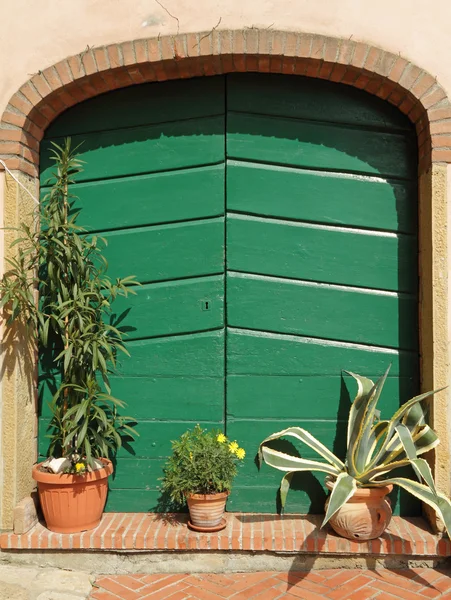 Groene dubbele opslag deur — Stockfoto