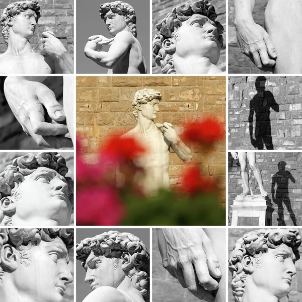 Collage med david av michelangelo — Stockfoto