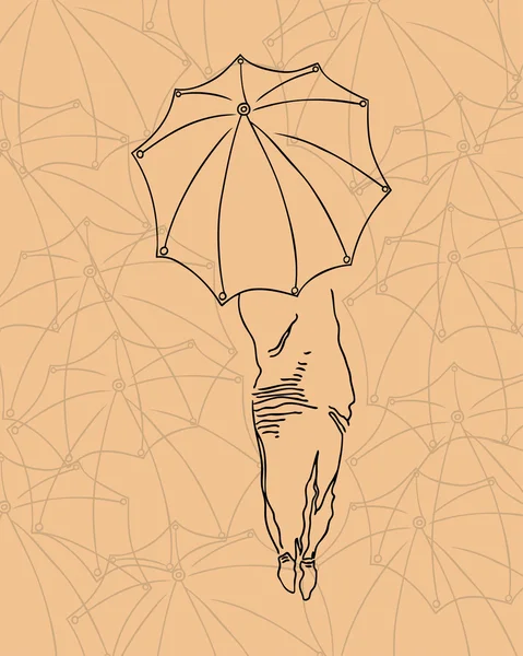 用一把雨伞的女孩的侧面影像. — 图库矢量图片