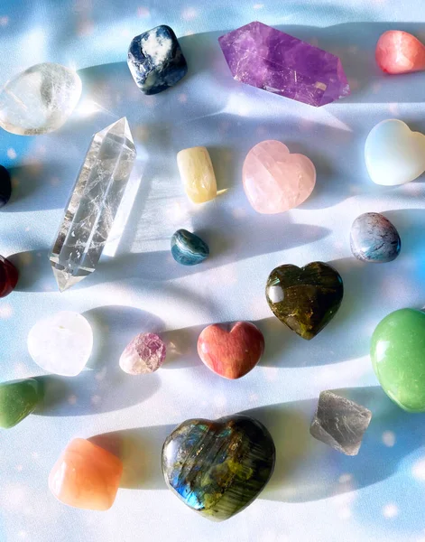 Fondo Curación Minerales Piedras Cristales Práctica Hechizos Mágicos Limpieza Ritual —  Fotos de Stock