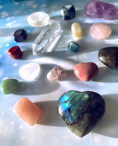 Background Healing Minerals Stones Crystals Practice Magic Spells Cleansing Crystal — Stock Photo, Image