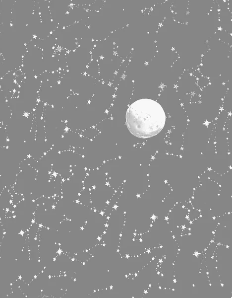 Ayla Birlikte Yıldızlı Gökyüzünün Arka Planı Uzay Teması Çağdaş Sanat — Stok fotoğraf