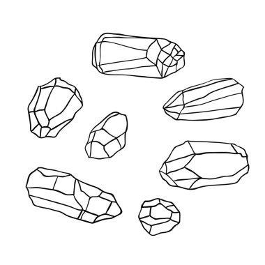Kristaller, mineraller ay taşı, agat, ametist, kuvars. vektör kontur sanatı.