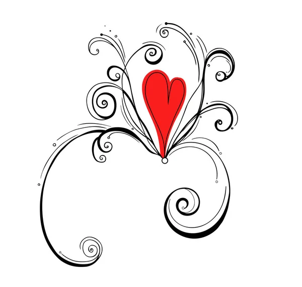 Красива Абстрактна Композиція Серце Розквітло Листі Векторна Ілюстрація — стоковий вектор