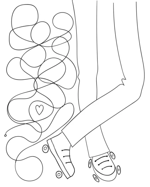 ローラースケートで足を閉じて ローラーライドのルートの抽象的な図面 ベクターイラスト — ストックベクタ