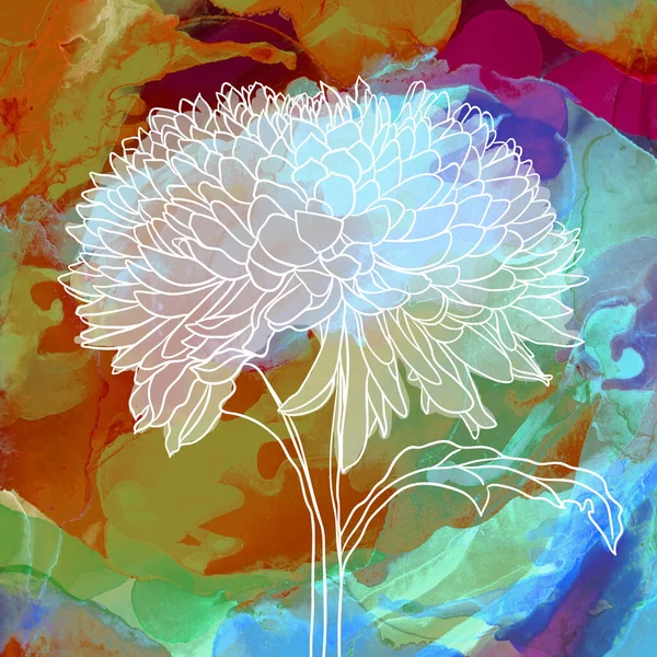 Krásná Květina Jasně Barevném Akvarelu Pozadí Smíšené Umění — Stock fotografie