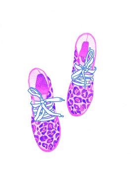 Bağcıklı moda desenli leopar desenli çizmeler. suluboya moda illüstrasyonu