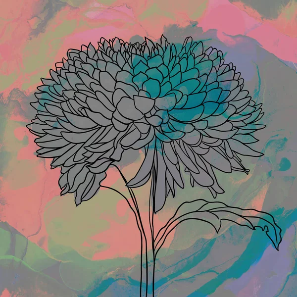 美丽的花朵 在明亮的彩色水彩画的背景上 混合艺术 — 图库照片#