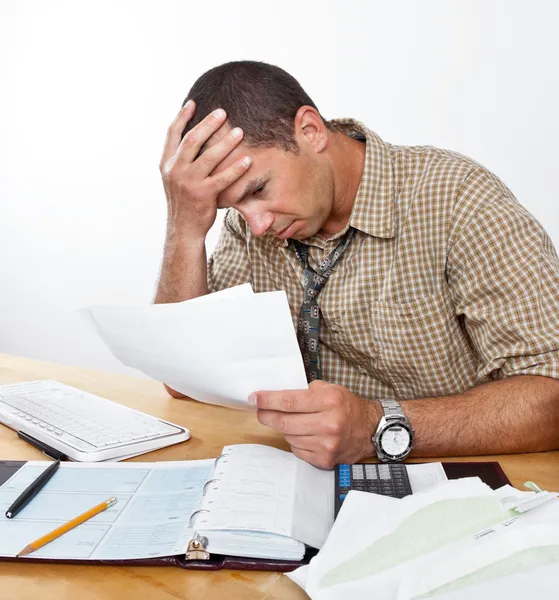 Worried Man with Debt and Bills — Stock Photo, Image