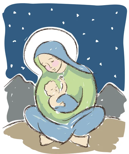 Virgin Mary and Baby Jesus Illustration — Stock Vector