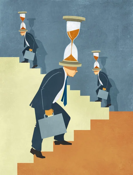 Business men climbing endless stairs under time pressure — Stock Photo, Image