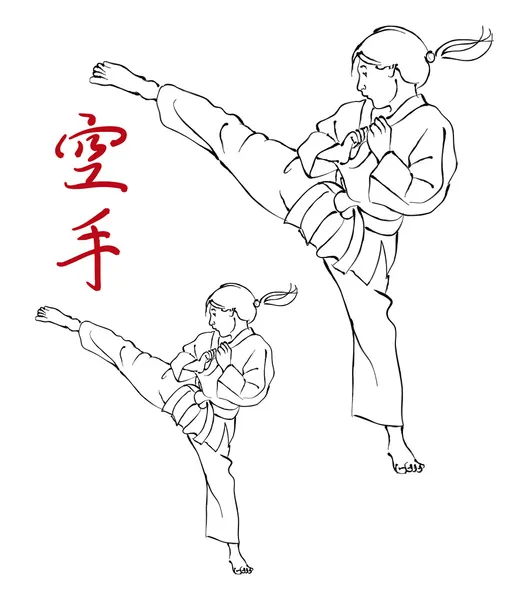 Karate Girl y Kanji — Archivo Imágenes Vectoriales