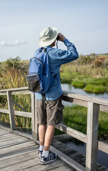 Man Birdwatching in Florida Wetlands — Stock Photo, Image