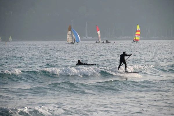 December 2021 Ita Boy Man Practicing Surf Stand Paddle Sport — стоковое фото