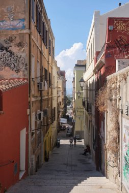 2022 august - view of ways of calgiari called la marina near the port of the city - sardinia italy