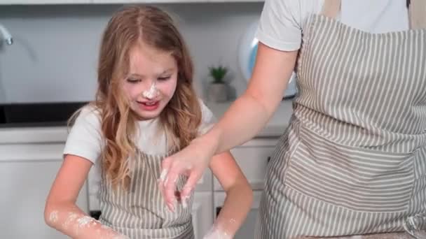 Female Child Cooking Parent Little Girl Having Fun Young Caring — Stockvideo