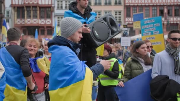 Frankfurt Main Germany April 2022 Support Ukraine Group People Rally — 图库视频影像