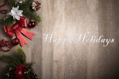 Tahta tahtalarda Noel arkaplanı. Mutlu Bayramlar Mesajı