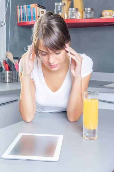 Woman Touching Her Head Concept Headache High Temperature Bruette Woman — Stock Photo, Image