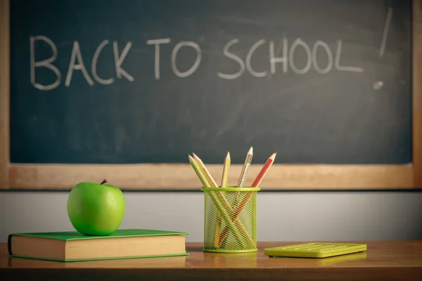 Apple Book Blackboard Background Education Concept Back School — Foto de Stock