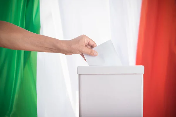 Italian Vote Close Woman Hand Putting Blank Ballot Box Democracy — Photo
