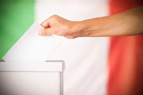 Hand Person Putting Ballot Box Elections Italy Front Fla — Photo