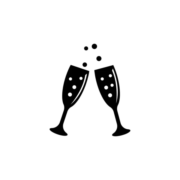 Dos Copas Vino Champán Icono Vector Plano Ilustración Símbolo Negro — Vector de stock