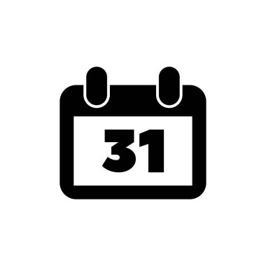 31 Aralık tarihli takvim, Organizatör. Düz Vektör Simgesi illüstrasyonu. Beyaz arka planda basit bir siyah sembol. Web ve mobil UI ögesi için 31 Aralık işaret tasarım şablonu ile takvim
