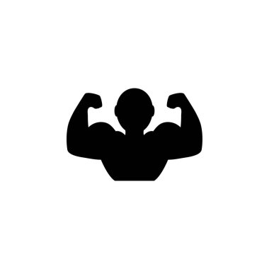 Muscular Bodybuilder, Strong Muscle Man. Flat Vector Icon illustration. Simple black symbol on white background. Muscular Bodybuilder, Strong Man sign design template for web and mobile UI element