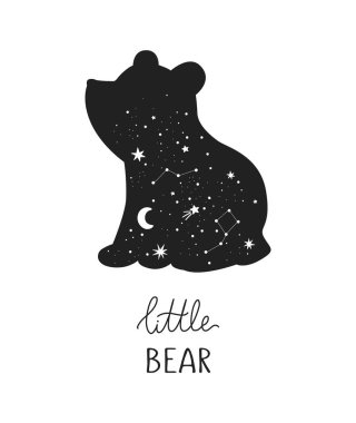 Süsleme için taşıyıcı el çizilmiş bebek ayı. Göksel hayvan klipsi. Bebek partisi, doğum günü, çocuk partisi, kıyafet baskıları, tebrik kartları için mükemmel.