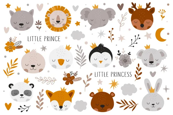 Vector Collection Baby Shower Dessinée Main Avec Des Animaux Des — Image vectorielle