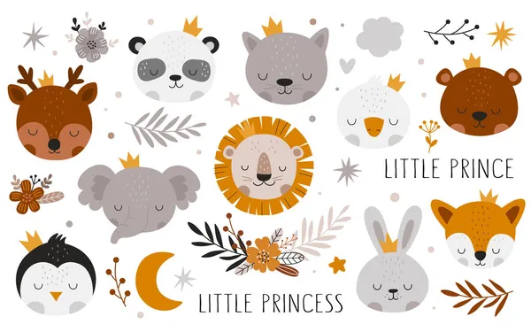 Vector Collection Baby Shower Dessinée Main Avec Des Animaux Des — Image vectorielle