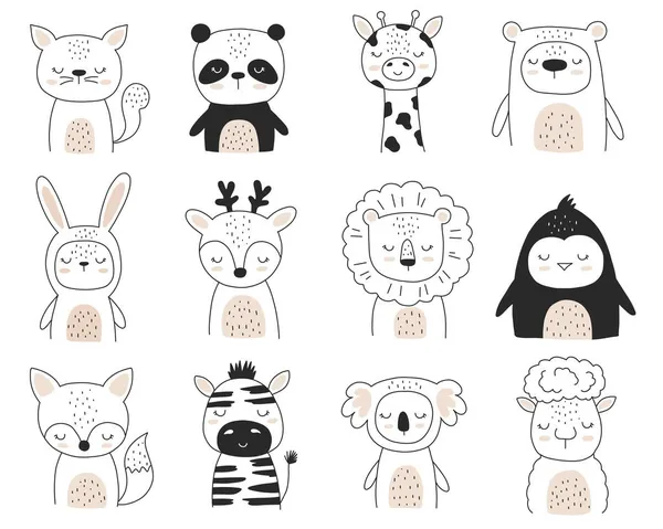 Vecteur Dessiné Main Animaux Des Bois Pour Décoration Pépinière Clipart — Image vectorielle