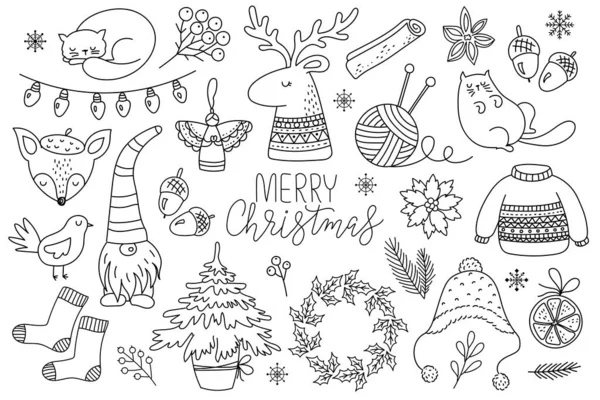 Vector Handgezeichnete Sammlung Von Niedlichen Doodles Für Weihnachten Und Neujahr lizenzfreie Stockvektoren