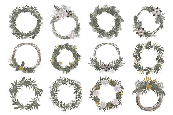 クリスマスと新年のための花輪のベクトルコレクション 孤立したイラストをかわす 冬休み ベビーシャワー 誕生日 子供パーティー ベクターグラフィックス