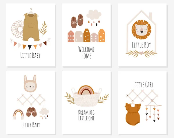 Vector Handgezeichnete Babydusche Kollektion Mit Häusern Kleidung Tieren Dekorelementen Für Vektorgrafiken