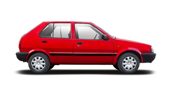 Rosso Giapponese Hatchback Auto Vista Laterale Isolato Sfondo Bianco — Foto Stock