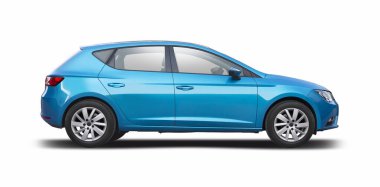 Blue hatchback car side view isolated on white clipart