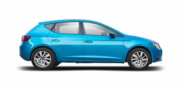 Azul Hatchback Carro Vista Lateral Isolado Branco — Fotografia de Stock