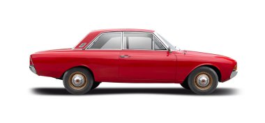 Klasik sedan spor araba yan görünümü beyaz arkaplanda izole