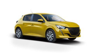 Fransız hatchback aile arabası beyaz arka planda izole edildi