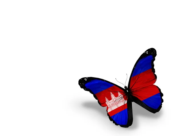 Cambodja vlag vlinder, geïsoleerd op witte achtergrond — Stockfoto