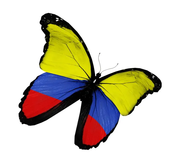 Mariposa bandera colombiana volando, aislada sobre fondo blanco — Foto de Stock